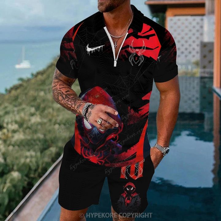 spiderman Men's Zip Polo Board Shorts Set