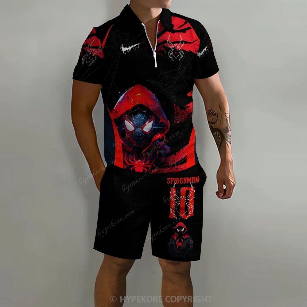 spiderman Men's Zip Polo Board Shorts Set