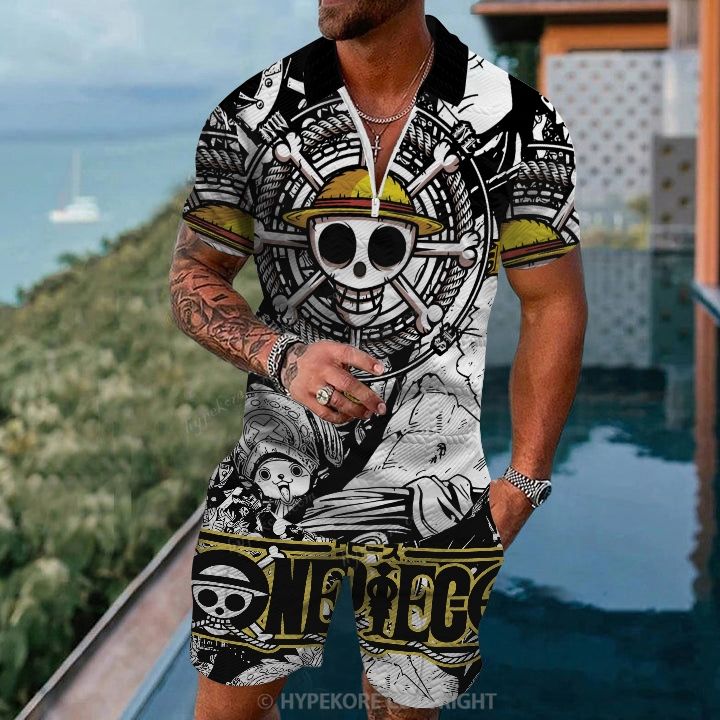 One Piece Men's Zip Polo Board Shorts Set
