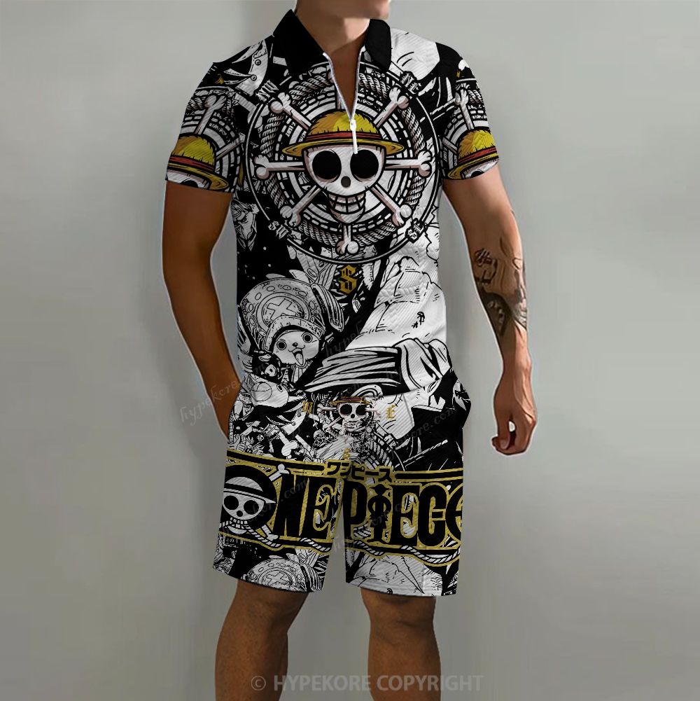 One Piece Men's Zip Polo Board Shorts Set
