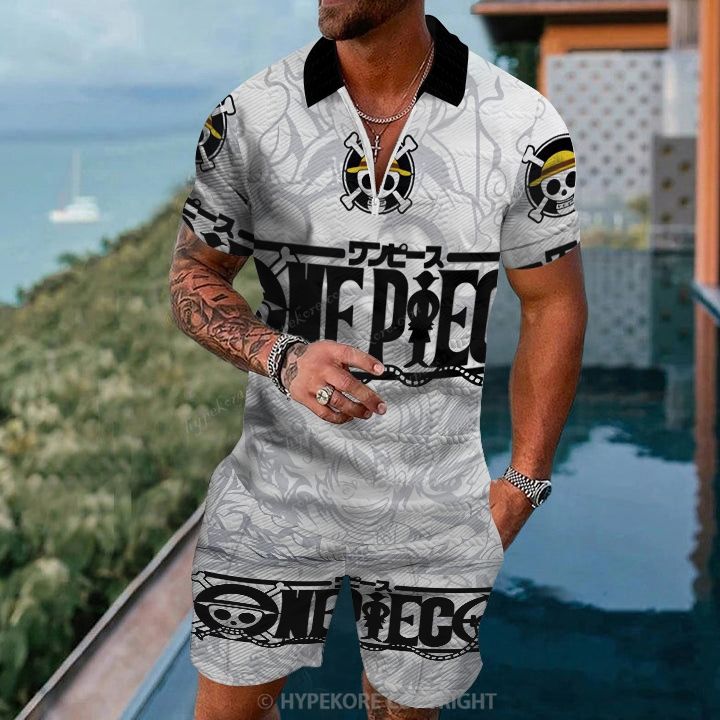 One Piece Men's Zip Polo Board Shorts Set