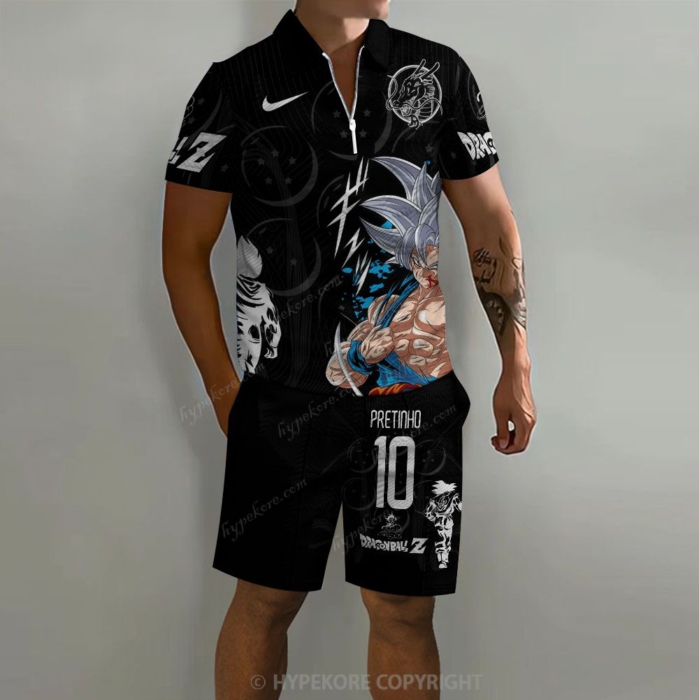 dragon ball Men's Zip Polo Board Shorts Set