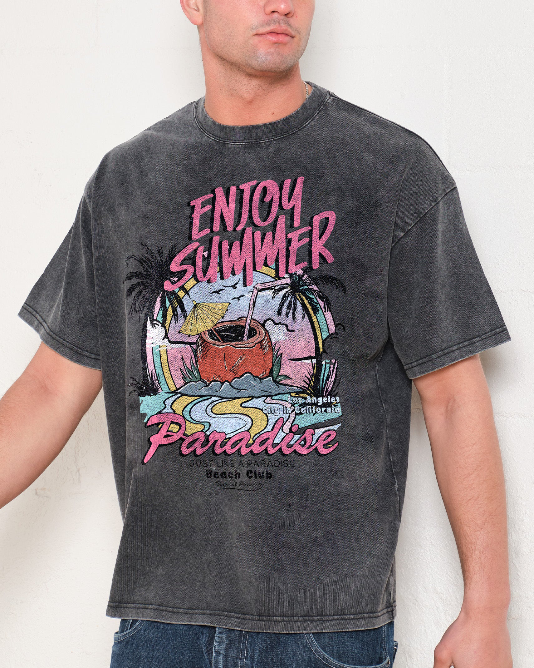 Washed T-Shirt | Beach Club Unisex Fit Summer Paradise | TIDESENCE