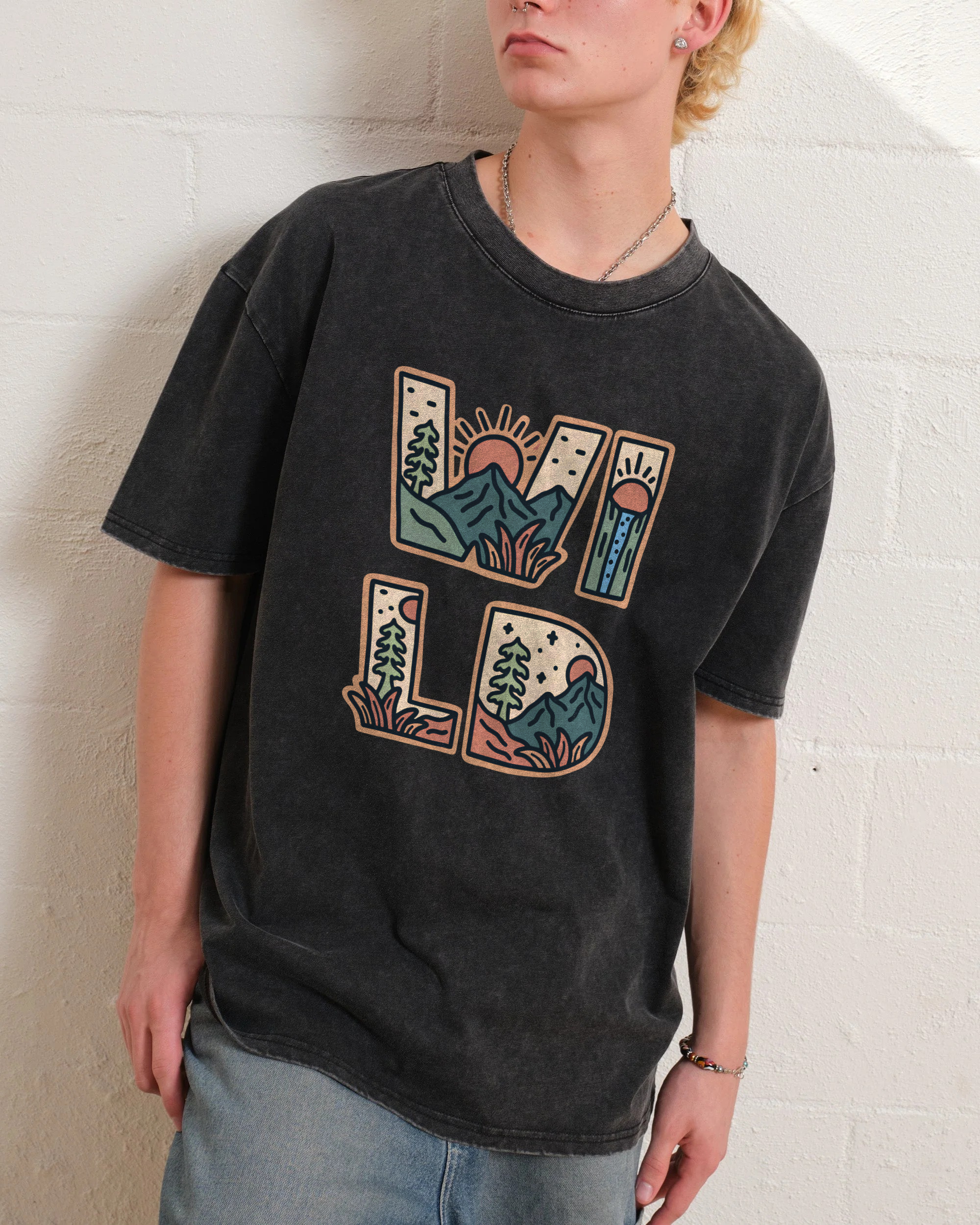 Washed T-Shirt | Unisex Fit Wild Forest Landscape TEE | TIDESENCE