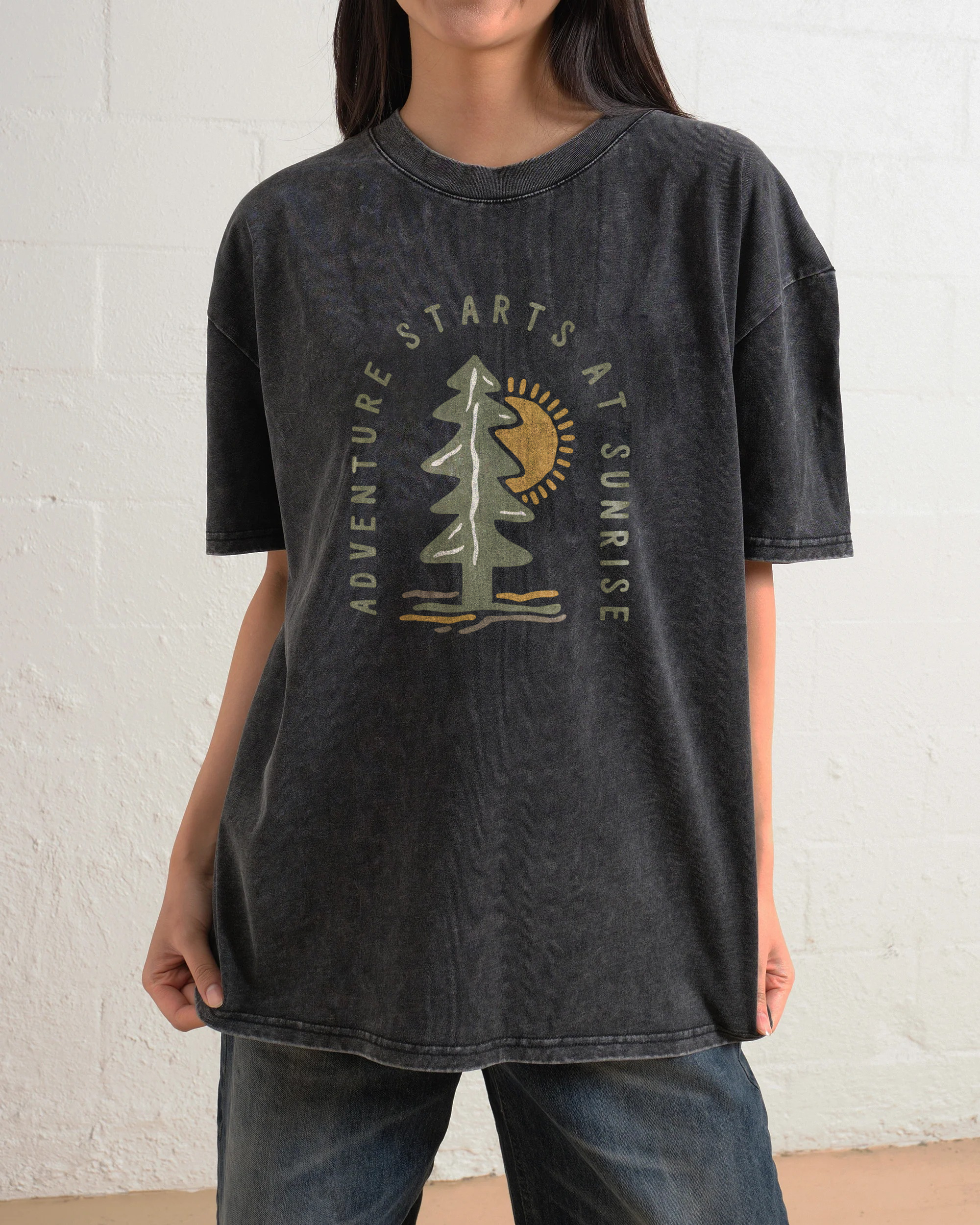 Washed T-Shirt | Adventure Starts At Sunrise Unisex Fit | TIDESENCE