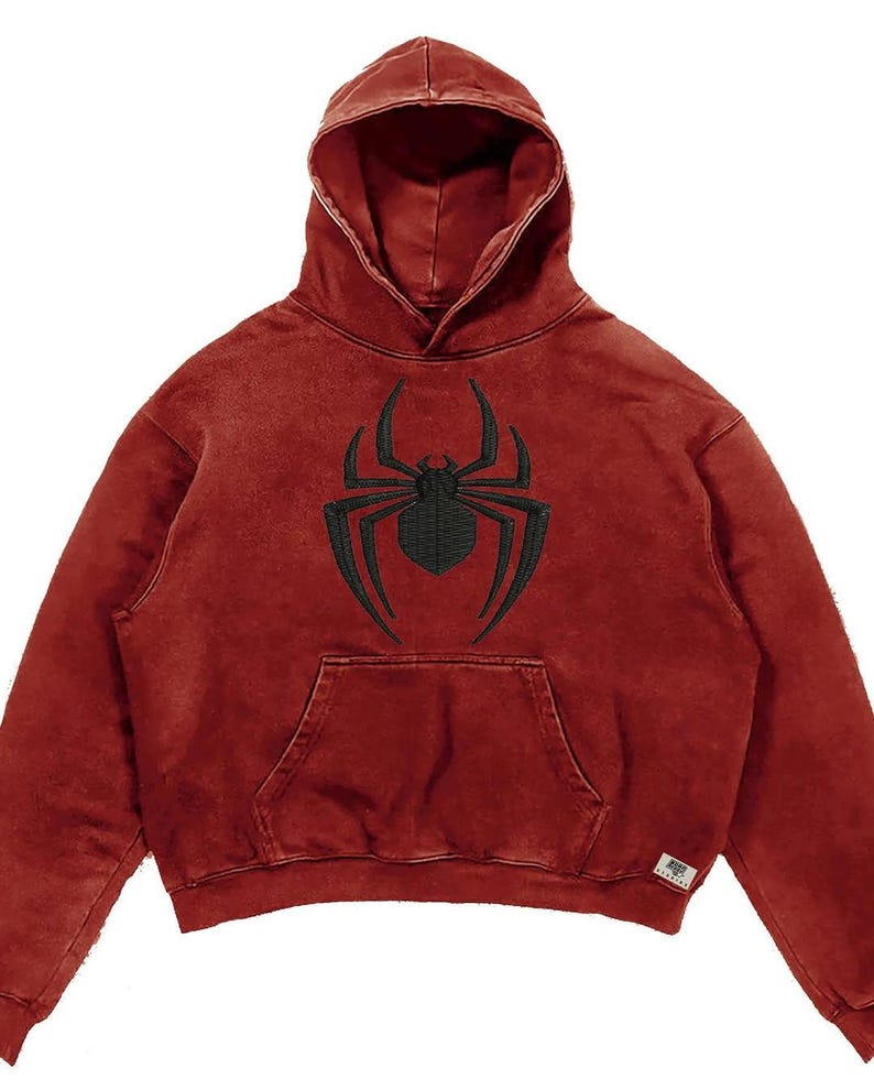 Cute Spider Retro Print Washed Hoodie
