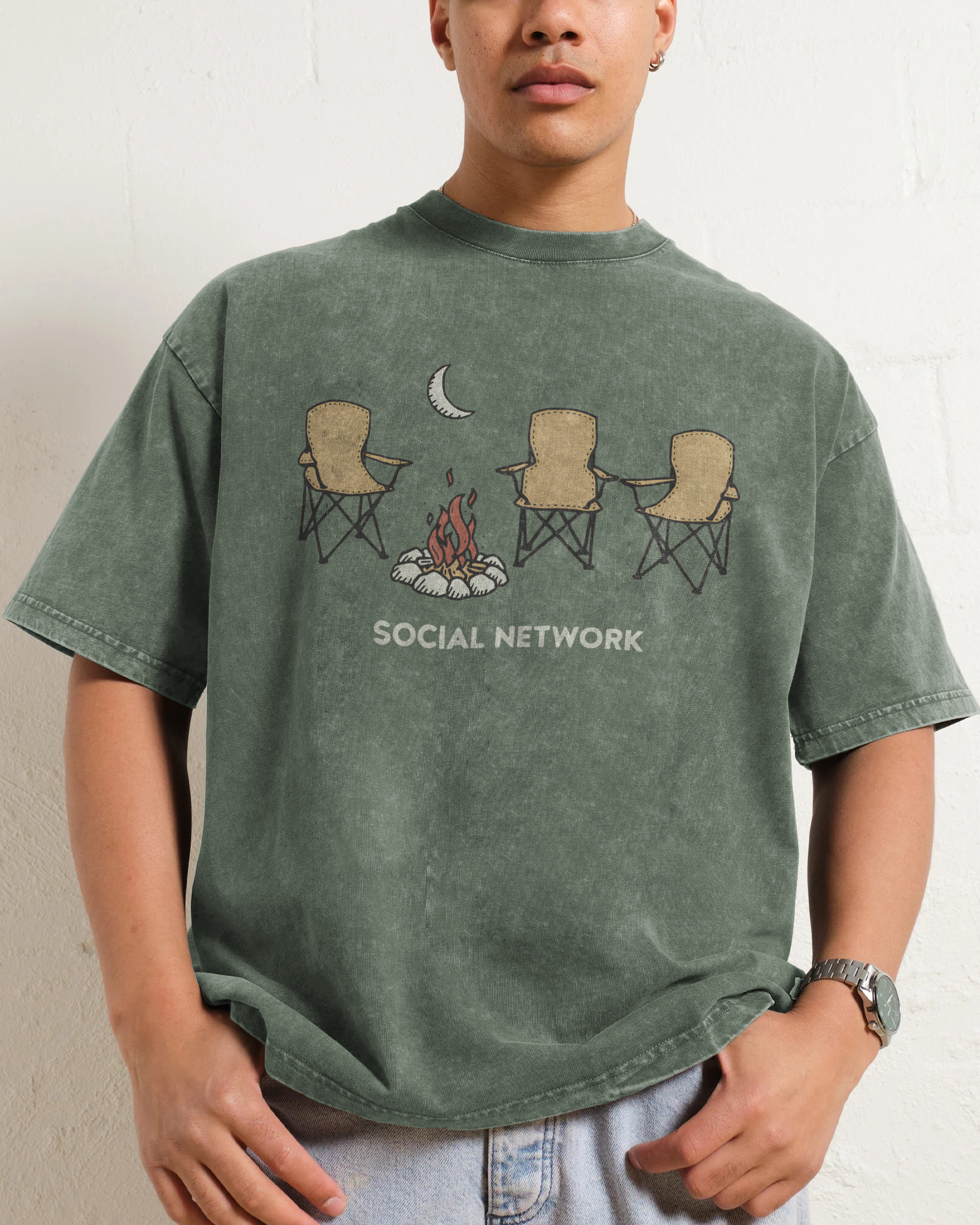 Washed T-Shirt | Unisex Campfire Social Network Graphic Tee | TIDESENCE