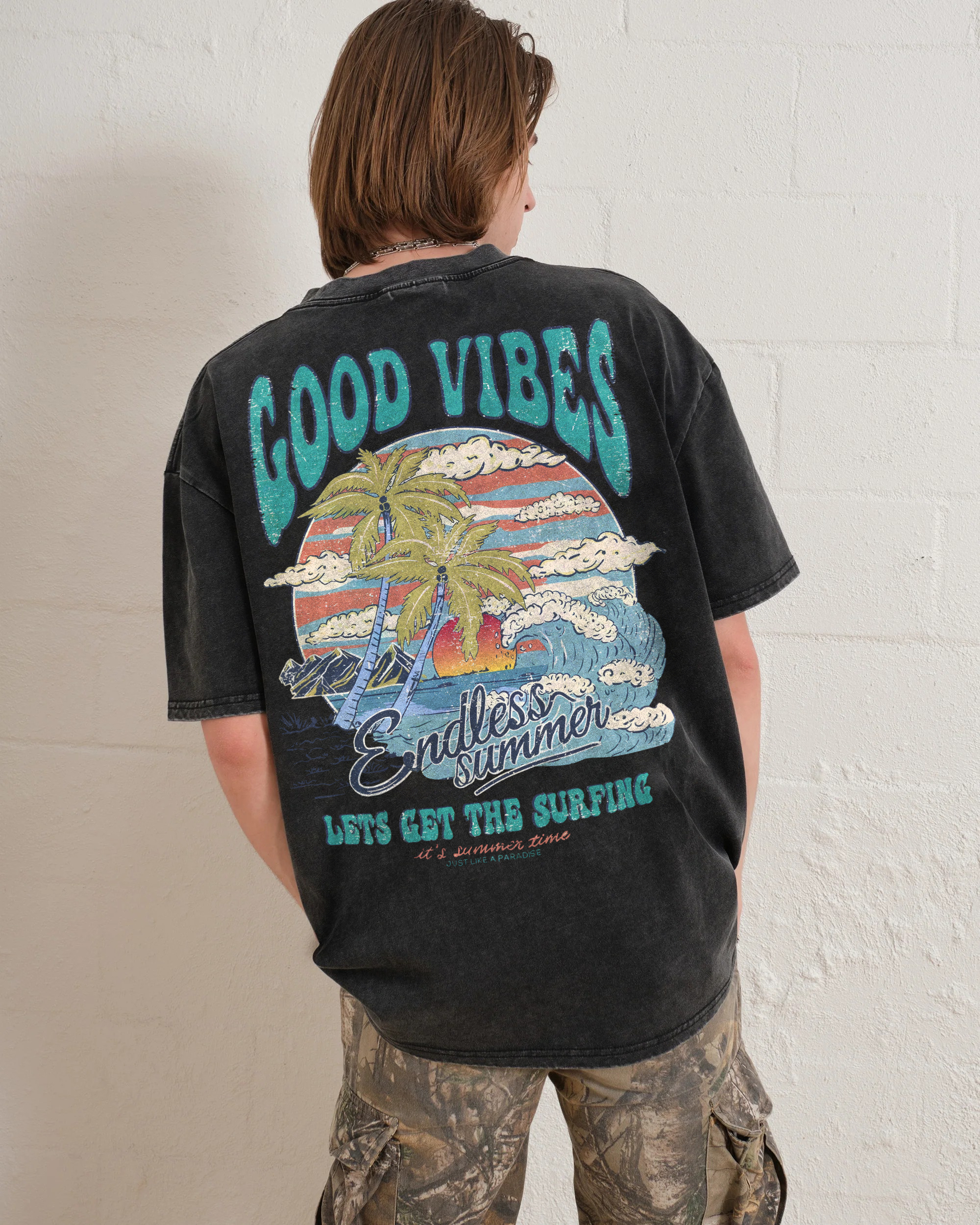 Washed T-Shirt | Surf Up Unisex Fit Good Vibes | TIDESENCE