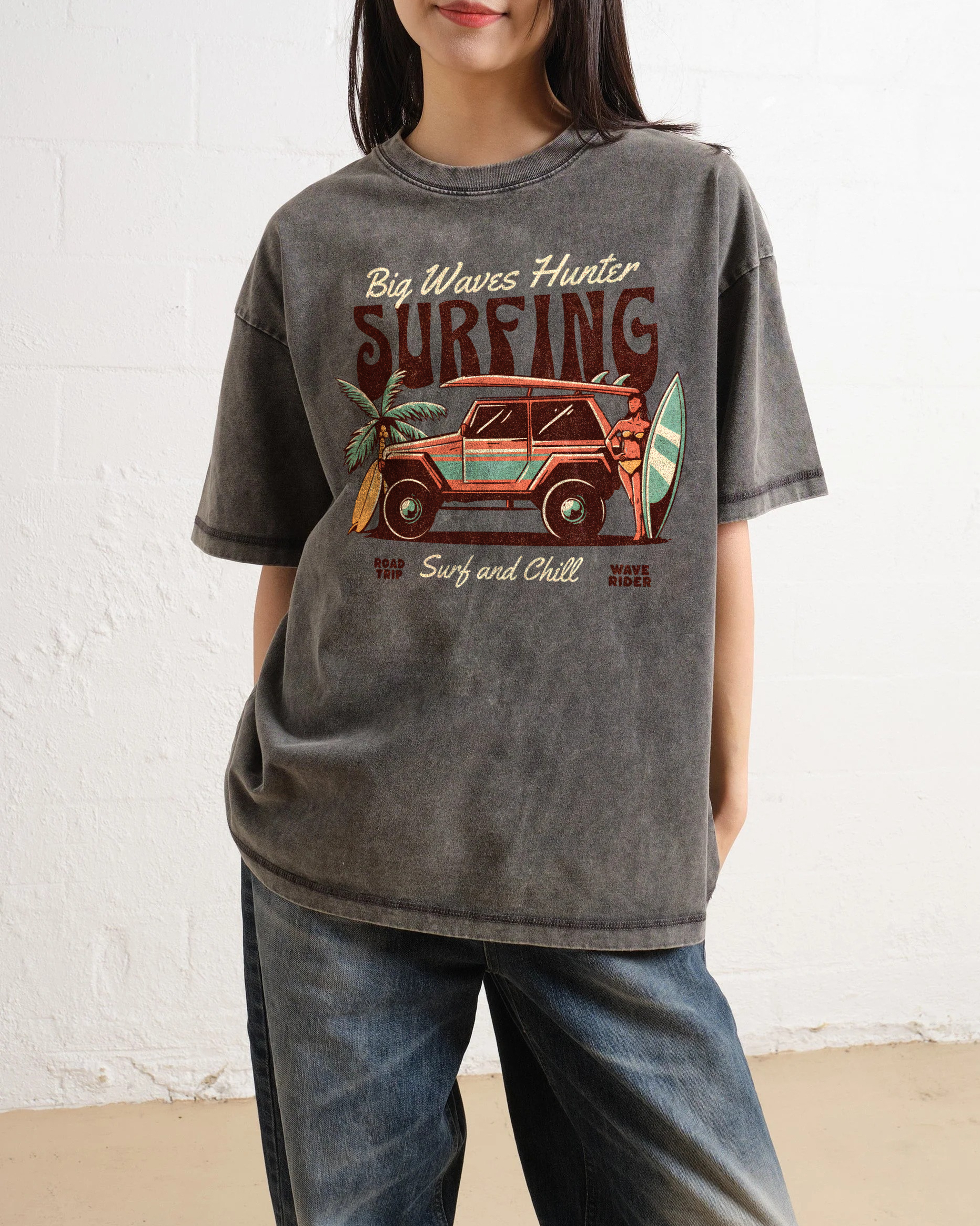 Washed T-Shirt | Surfing Adventure Unisex Fit Waves Hunter | TIDESENCE
