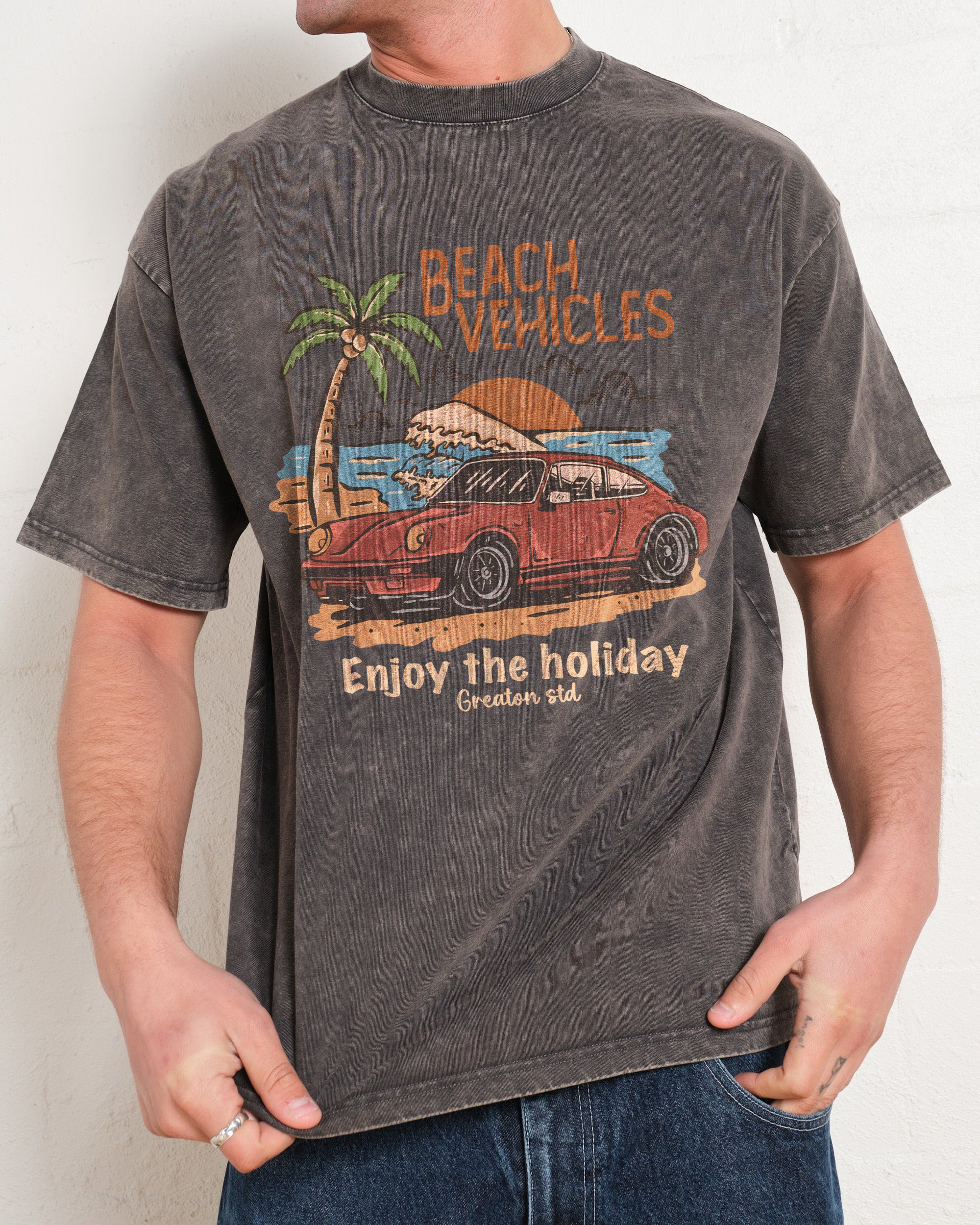 Washed T-Shirt | Beach Vehicles Unisex Fit Enjoy The Holiday | TIDESENCE