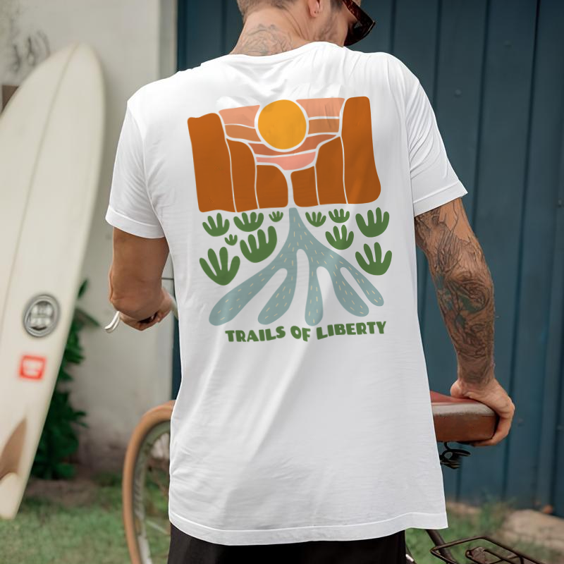 Cotton T-Shirt | Trails Of Library Casual Short Sleeve TEE | TIDESENCE