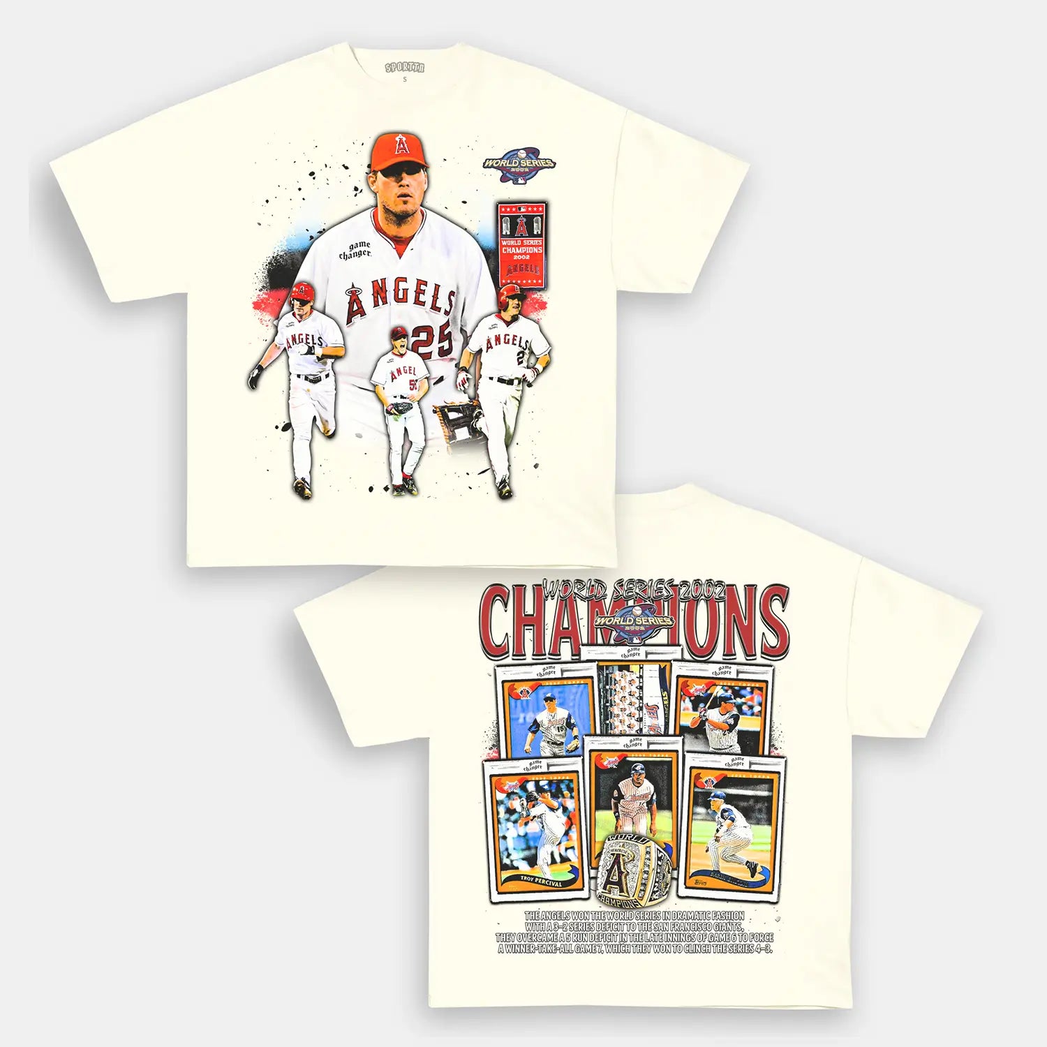 Unisex-Adult Ultra Cotton Washed T-Shirt Graphic 2002 WORLD SERIES CHAMPS - ANGELS TEE 