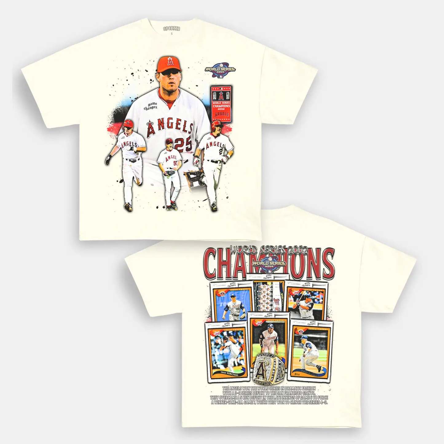 Unisex-Adult Ultra Cotton Washed T-Shirt Graphic 2002 WORLD SERIES CHAMPS - ANGELS TEE 