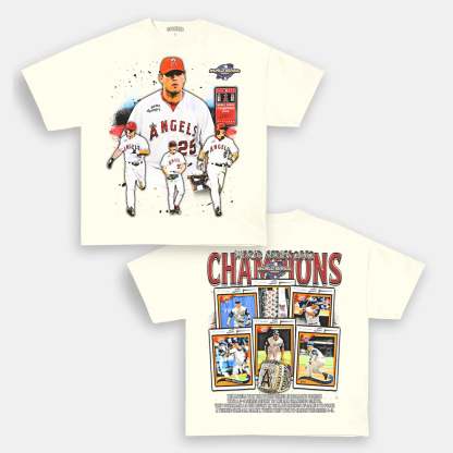 Unisex-Adult Ultra Cotton Washed T-Shirt Graphic 2002 WORLD SERIES CHAMPS - ANGELS TEE 
