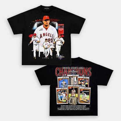 Unisex-Adult Ultra Cotton Washed T-Shirt Graphic 2002 WORLD SERIES CHAMPS - ANGELS TEE 