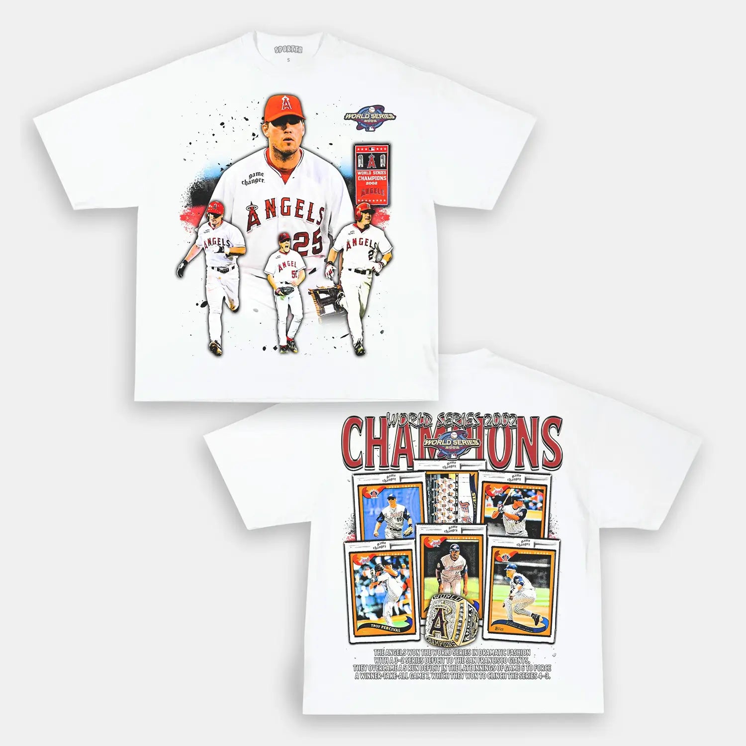 Unisex-Adult Ultra Cotton Washed T-Shirt Graphic 2002 WORLD SERIES CHAMPS - ANGELS TEE 
