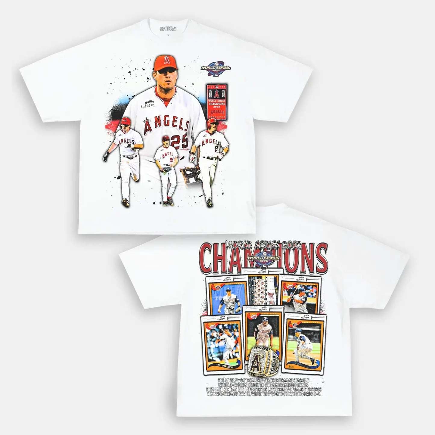 Unisex-Adult Ultra Cotton Washed T-Shirt Graphic 2002 WORLD SERIES CHAMPS - ANGELS TEE 