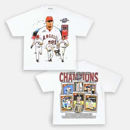 Unisex-Adult Ultra Cotton Washed T-Shirt Graphic 2002 WORLD SERIES CHAMPS - ANGELS TEE 