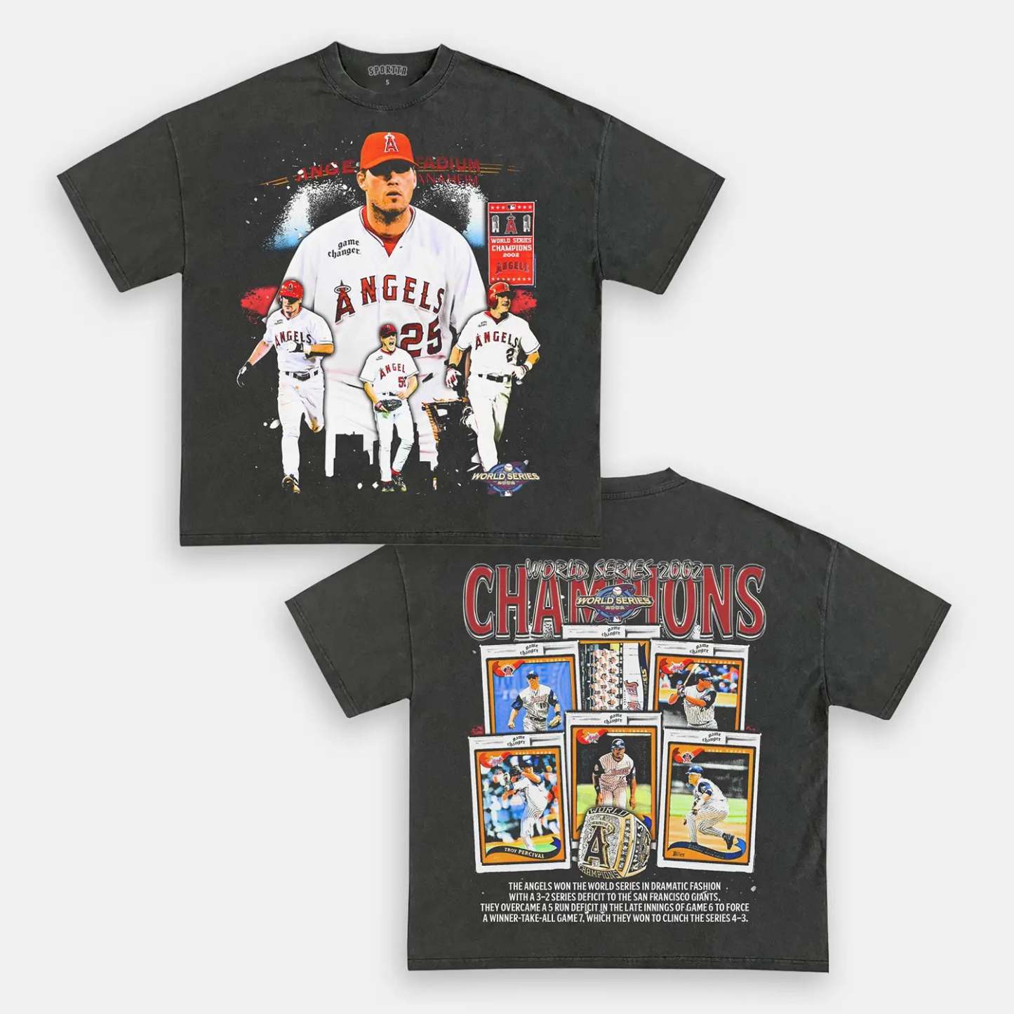 Unisex-Adult Ultra Cotton Washed T-Shirt Graphic 2002 WORLD SERIES CHAMPS - ANGELS TEE 