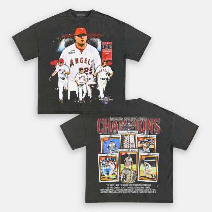 Unisex-Adult Ultra Cotton Washed T-Shirt Graphic 2002 WORLD SERIES CHAMPS - ANGELS TEE 