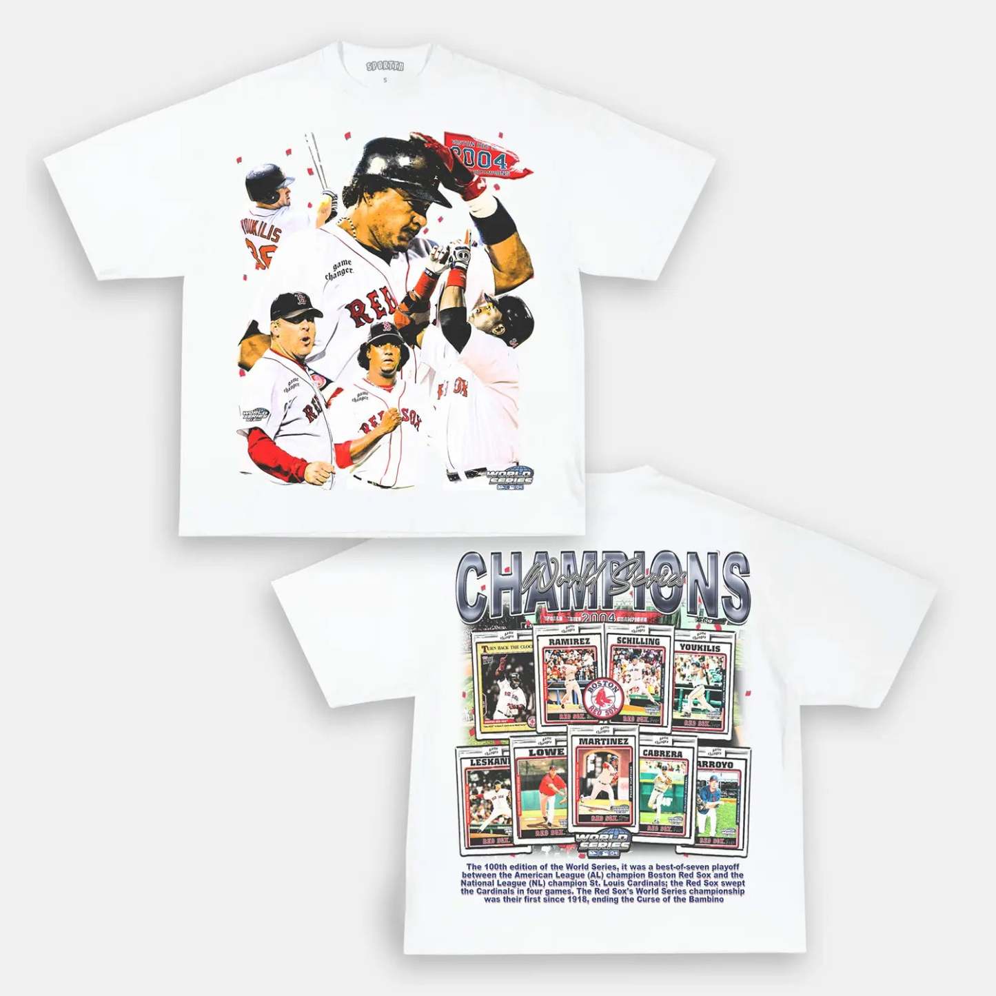 Unisex-Adult Ultra Cotton Washed T-Shirt Graphic 2004 WORLD SERIES CHAMPS - RED SOX TEE