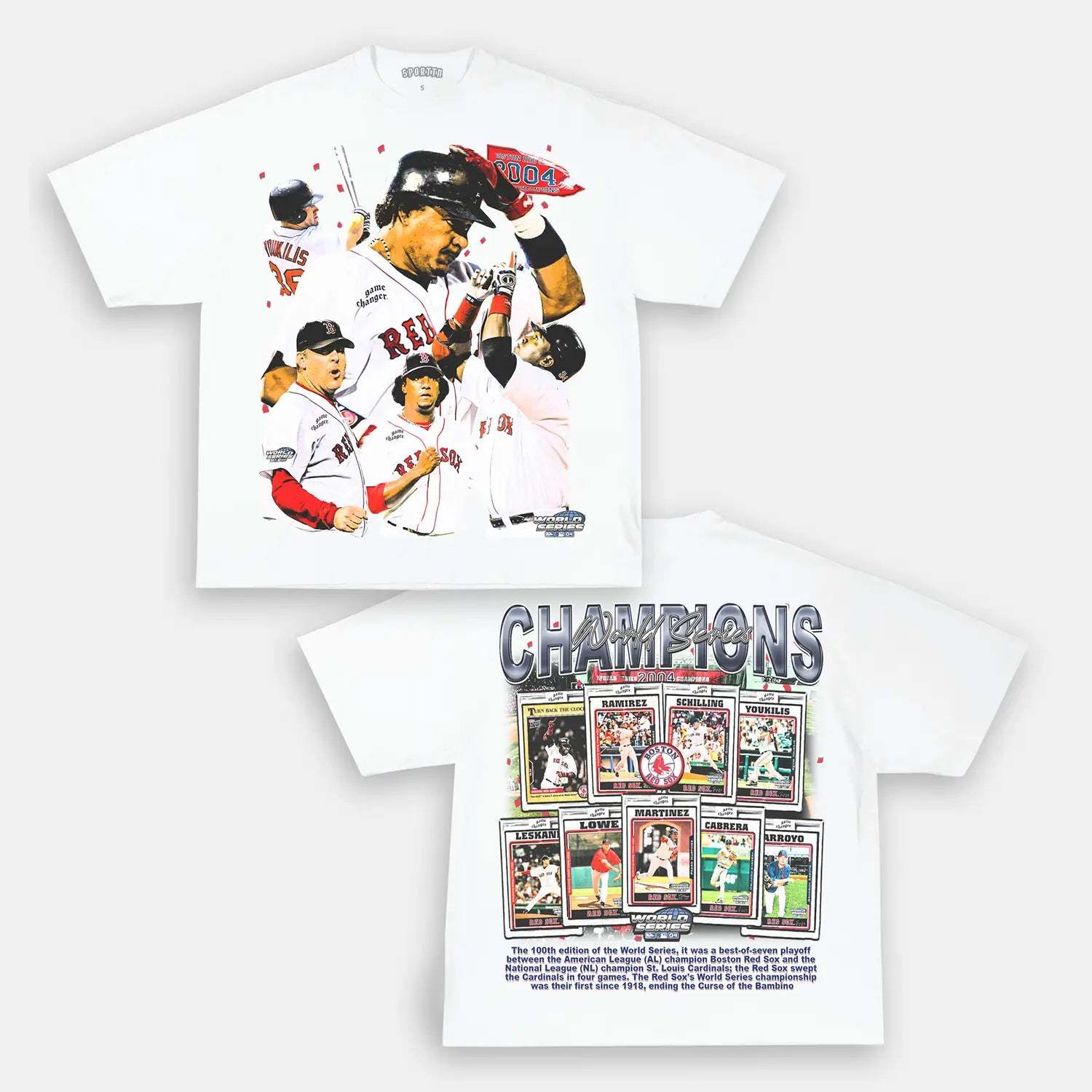 Unisex-Adult Ultra Cotton Washed T-Shirt Graphic 2004 WORLD SERIES CHAMPS - RED SOX TEE