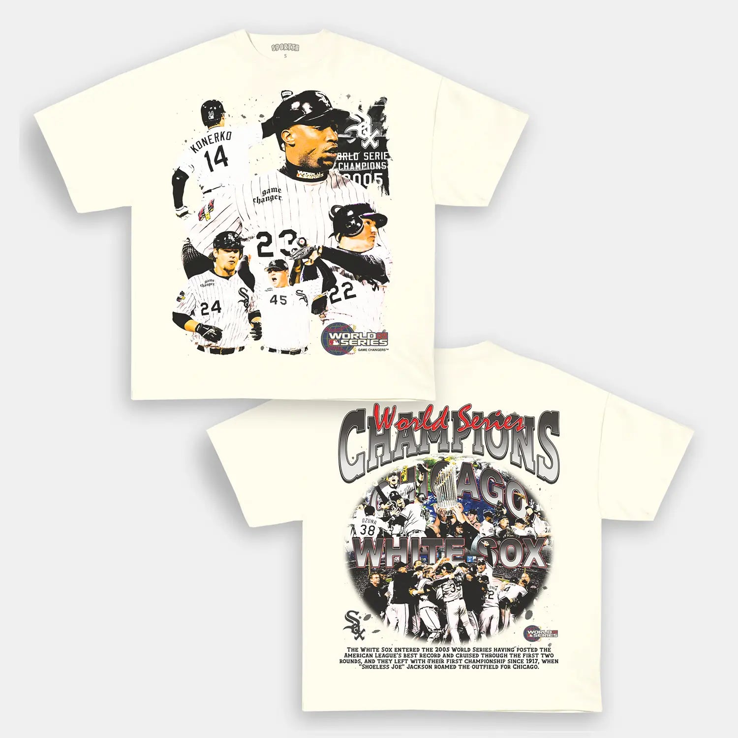 Unisex-Adult Ultra Cotton Washed T-Shirt Graphic 2005 WORLD SERIES CHAMPS - WHITE SOX TEE 