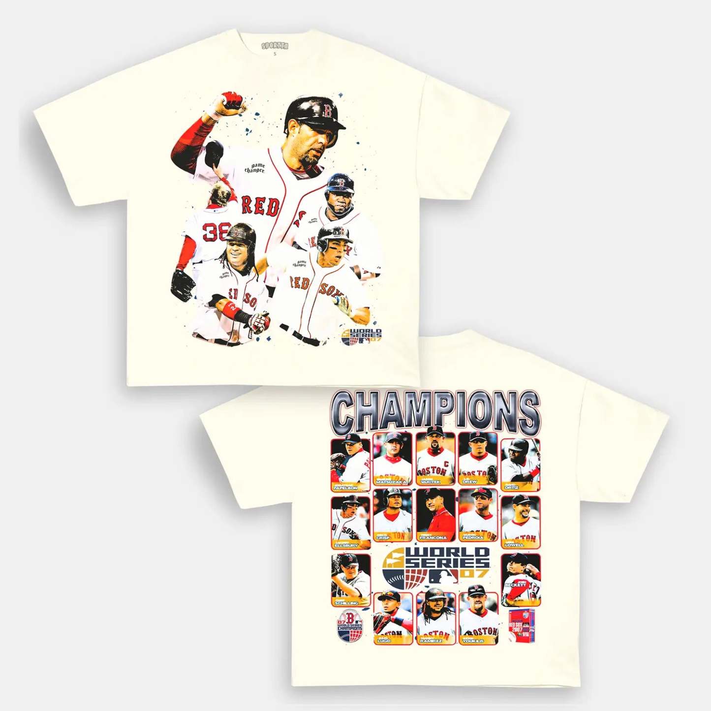 Unisex-Adult Ultra Cotton Washed T-Shirt Graphic 2007 WORLD SERIES CHAMPS - RED SOX TEE