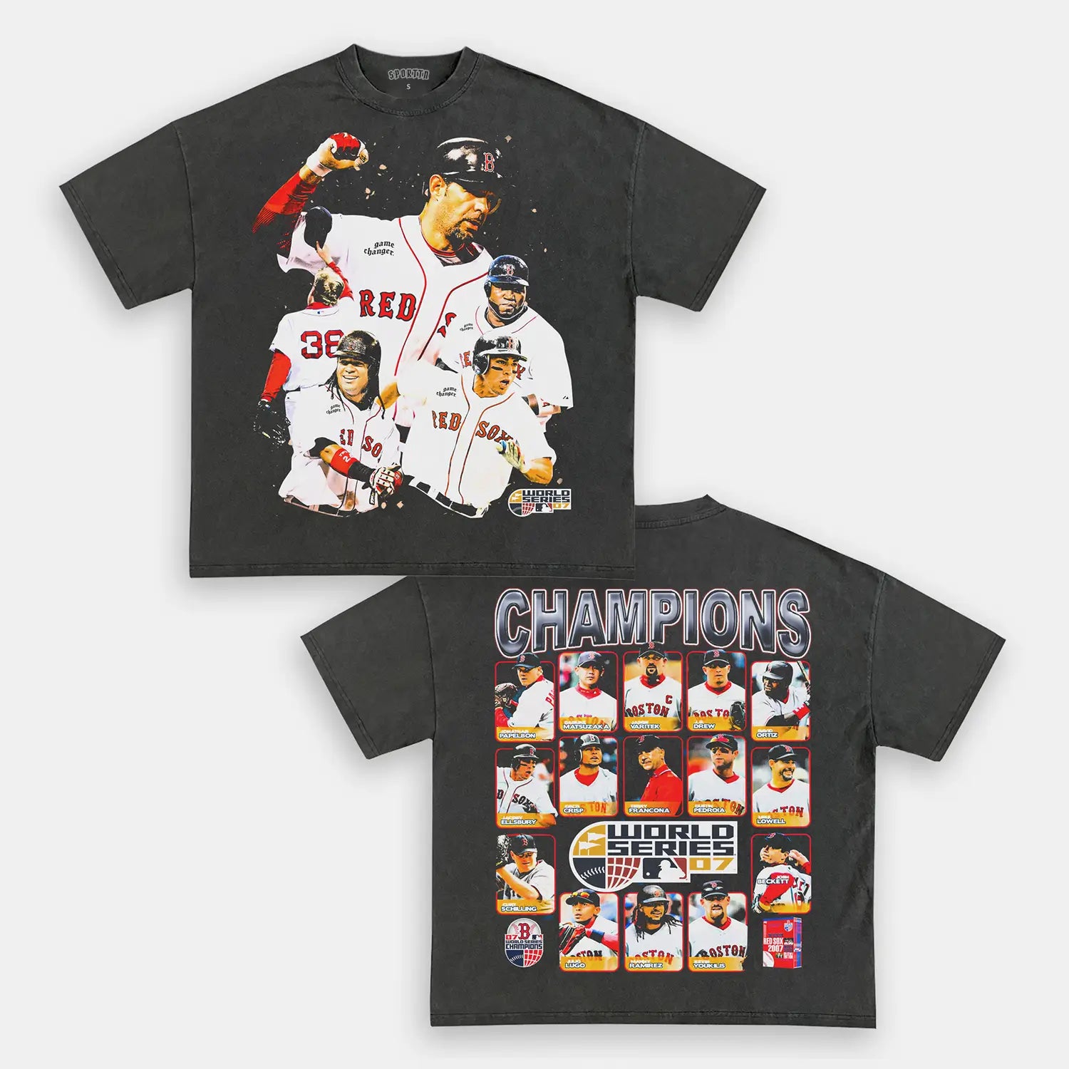 Unisex-Adult Ultra Cotton Washed T-Shirt Graphic  2007 WORLD SERIES CHAMPS - RED SOX TEE 