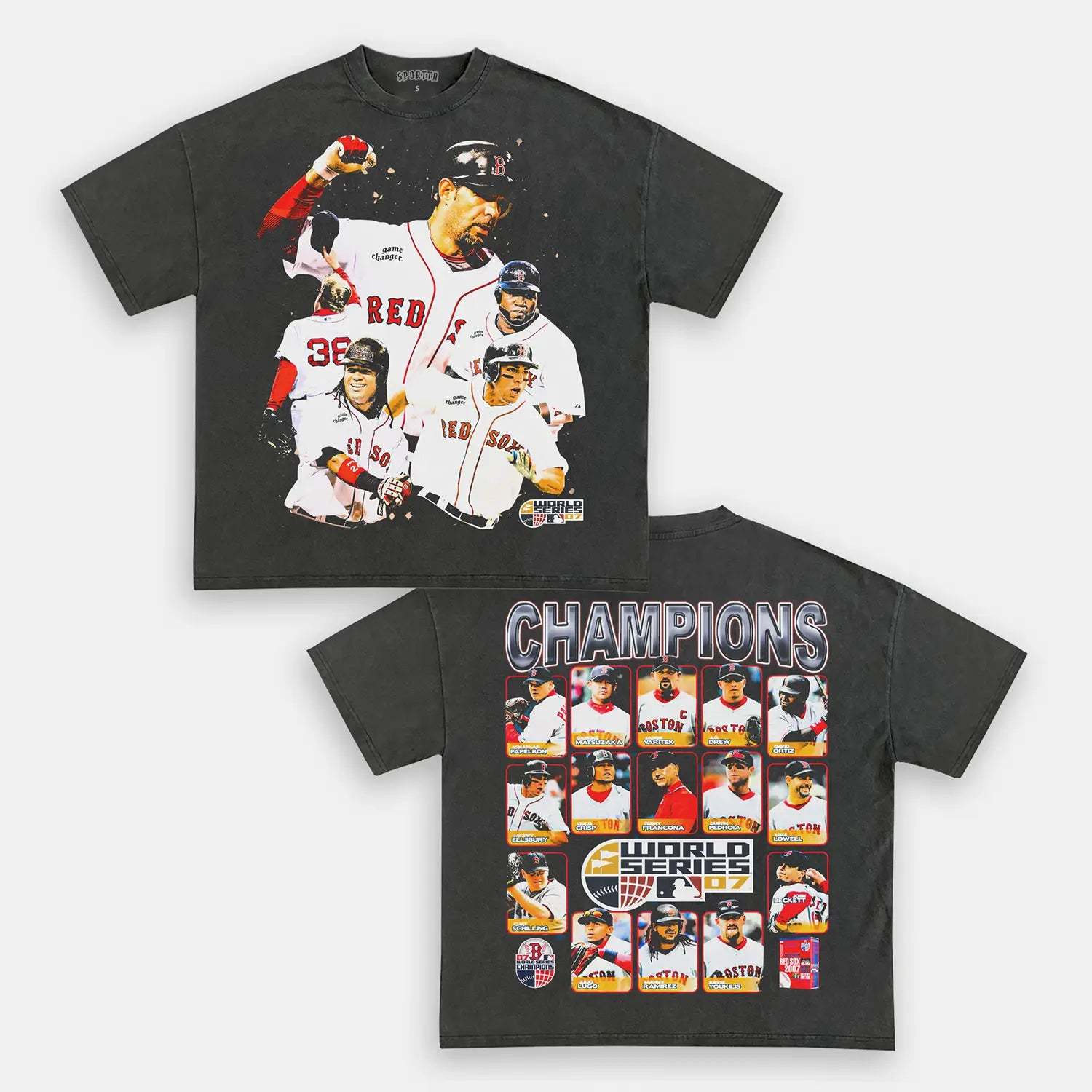 Unisex-Adult Ultra Cotton Washed T-Shirt Graphic 2007 WORLD SERIES CHAMPS - RED SOX TEE