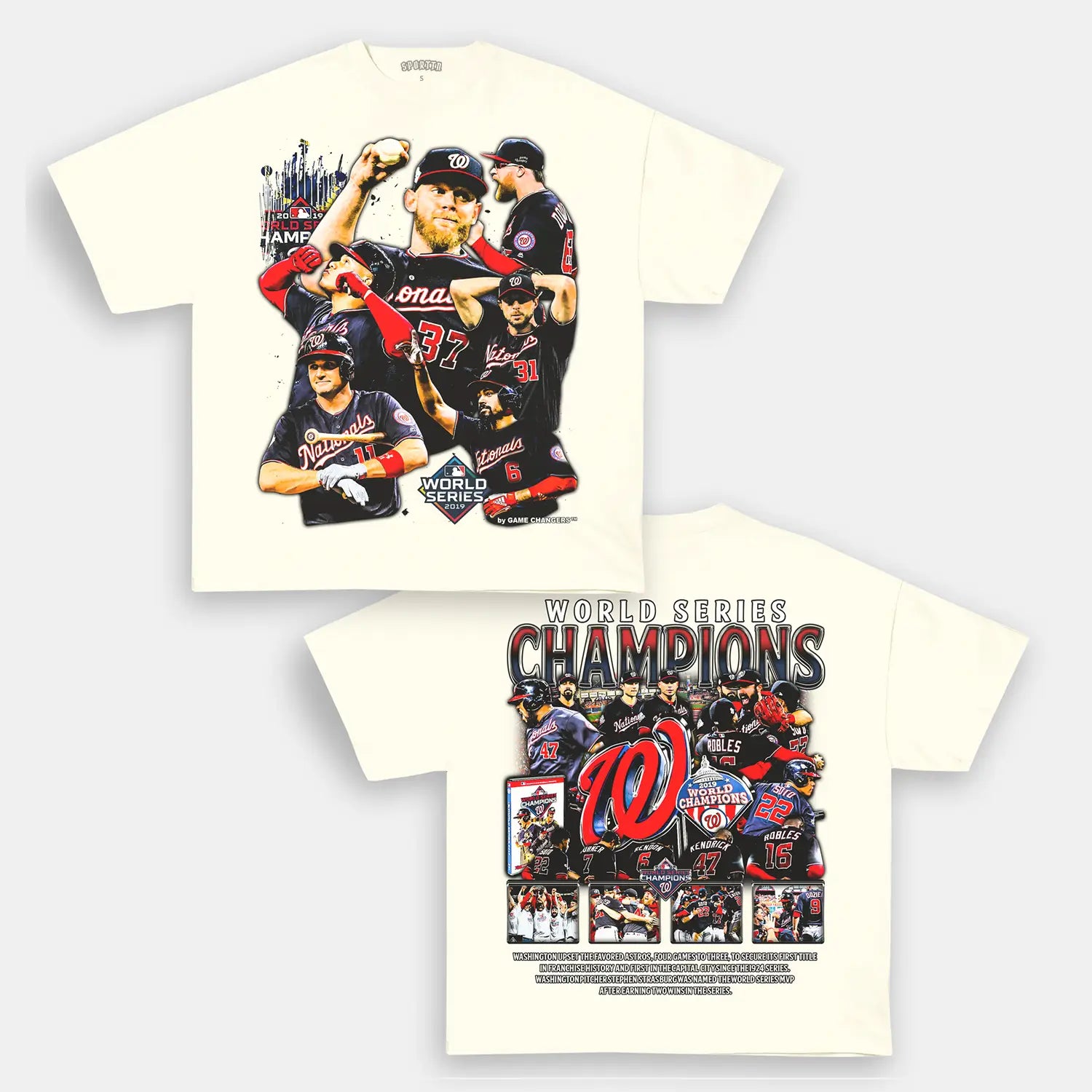 Unisex-Adult Ultra Cotton Washed T-Shirt Graphic 2019 WORLD SERIES CHAMPS - NATIONALS TEE