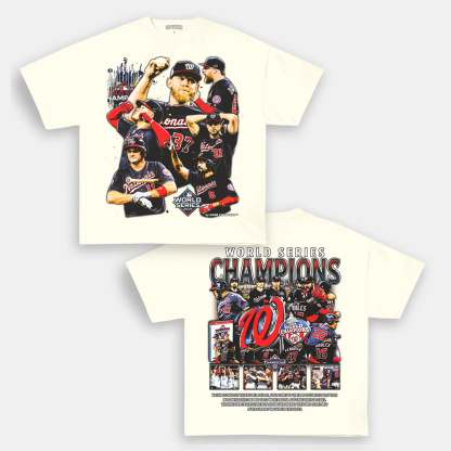 Unisex-Adult Ultra Cotton Washed T-Shirt Graphic 2019 WORLD SERIES CHAMPS - NATIONALS TEE