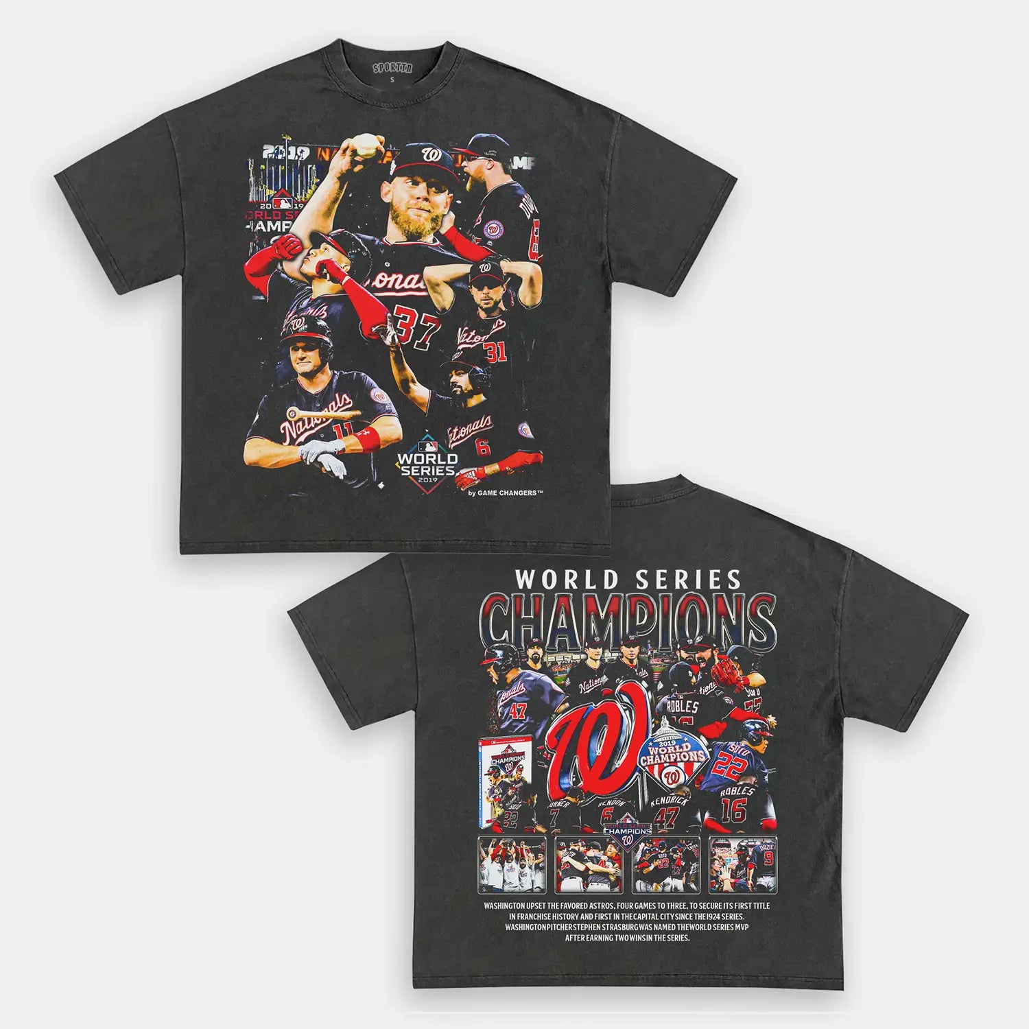 Unisex-Adult Ultra Cotton Washed T-Shirt Graphic 2019 WORLD SERIES CHAMPS - NATIONALS TEE