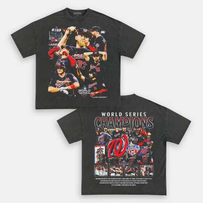 Unisex-Adult Ultra Cotton Washed T-Shirt Graphic 2019 WORLD SERIES CHAMPS - NATIONALS TEE