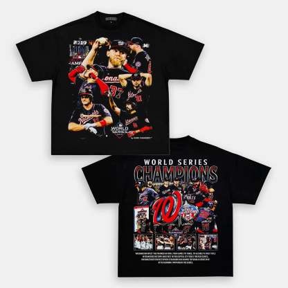 Unisex-Adult Ultra Cotton Washed T-Shirt Graphic 2019 WORLD SERIES CHAMPS - NATIONALS TEE