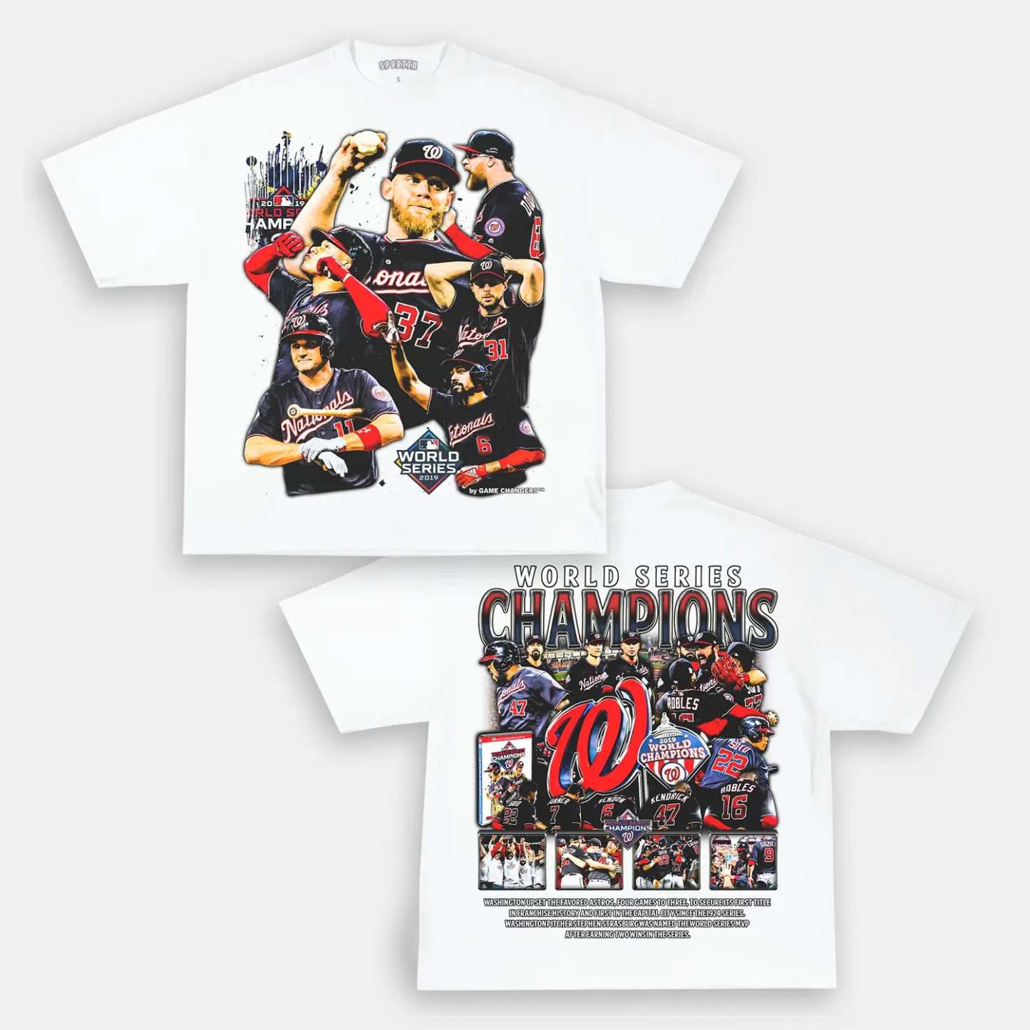 Unisex-Adult Ultra Cotton Washed T-Shirt Graphic 2019 WORLD SERIES CHAMPS - NATIONALS TEE