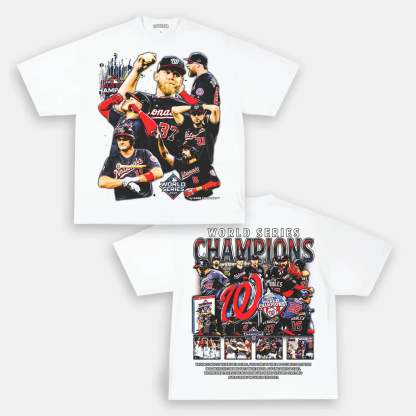 Unisex-Adult Ultra Cotton Washed T-Shirt Graphic 2019 WORLD SERIES CHAMPS - NATIONALS TEE