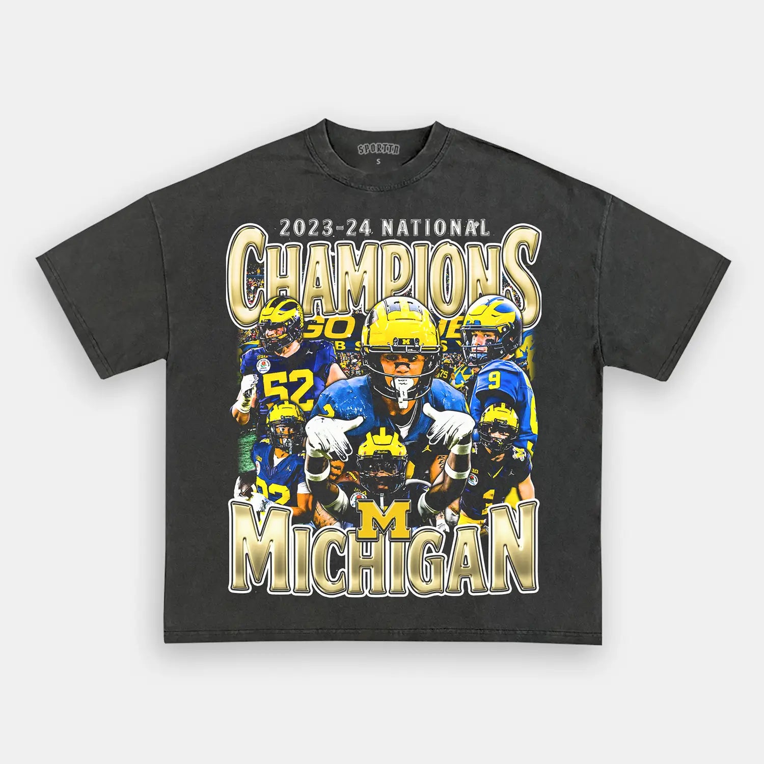 Unisex-Adult Ultra Cotton Washed T-Shirt Graphic 2023-24 NATIONAL CHAMPS - MICHIGAN V2 TEE 