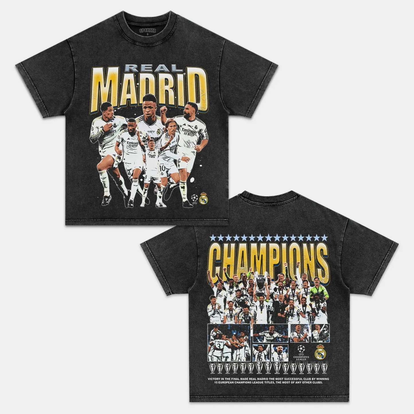 Unisex-Adult Ultra Cotton Washed T-Shirt Graphic 2024 UCL CHAMPS - REA