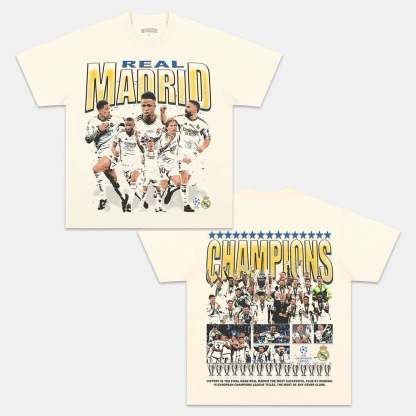 Unisex-Adult Ultra Cotton Washed T-Shirt Graphic 2024 UCL CHAMPS - REAL MADRID TEE 