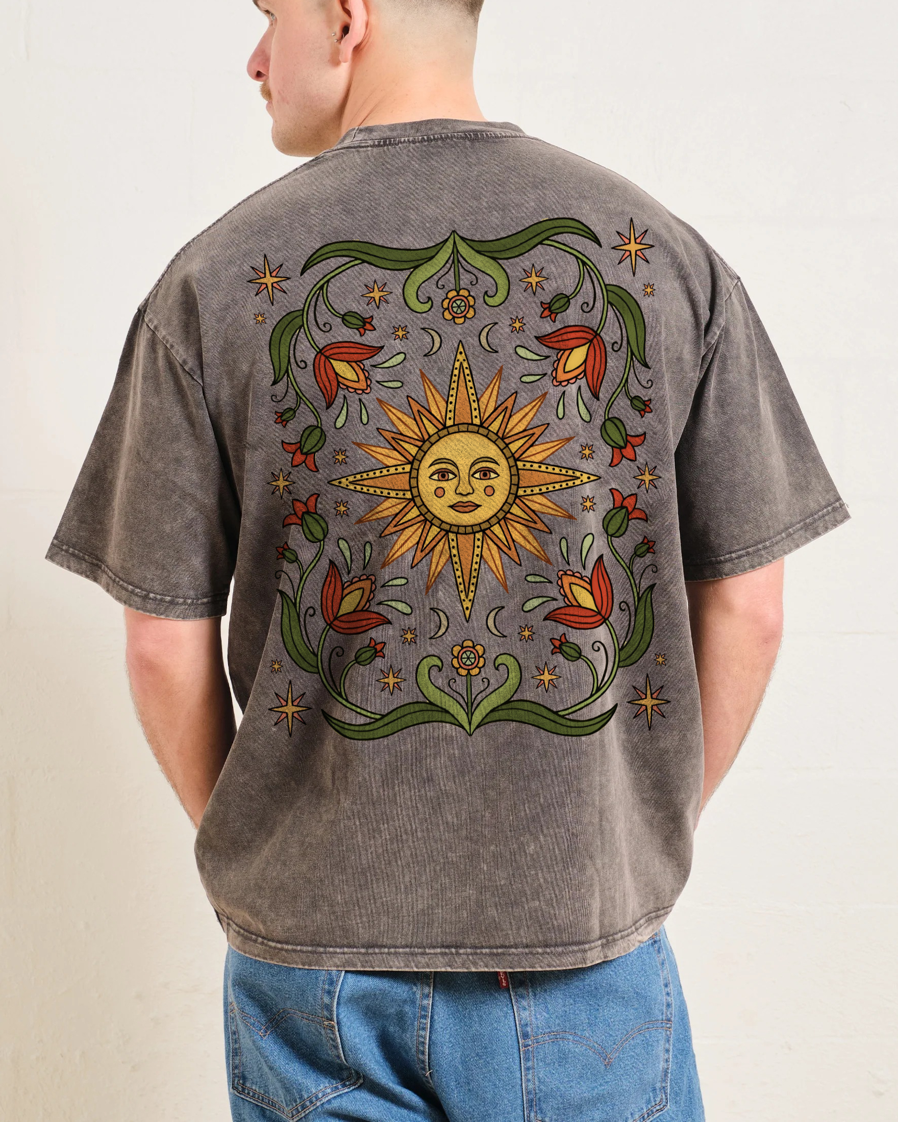 Washed T-Shirt | Hippie Sun Casual Short Sleeve | TIDESENCE
