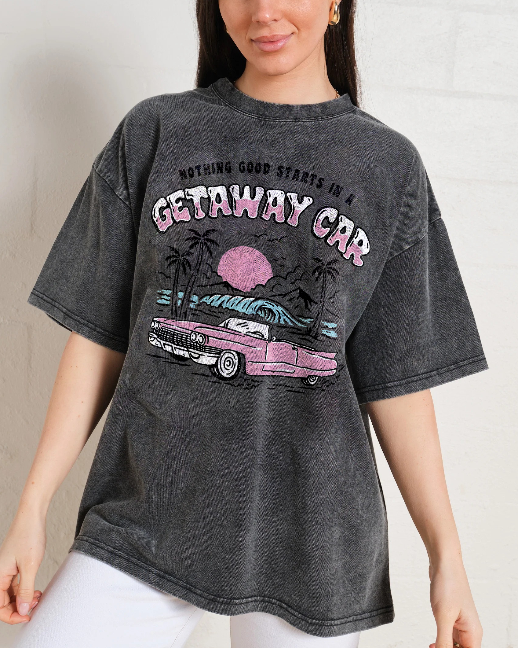 Washed T-Shirt | Adventure Journey Unisex Fit Getaway Car | TIDESENCE