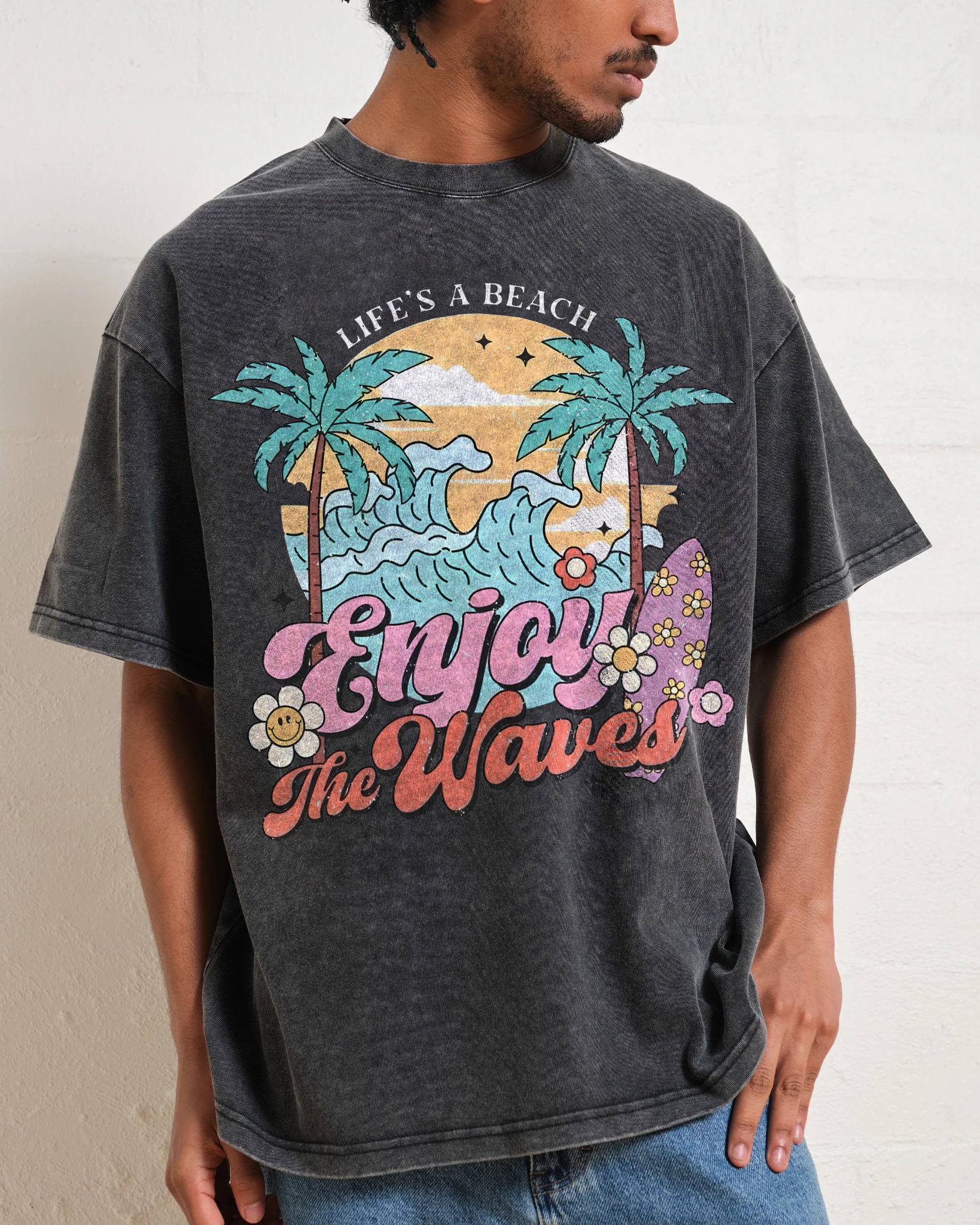 Washed T-Shirt | Surf Unisex Fit Enjoy The Waved | TIDESENCE