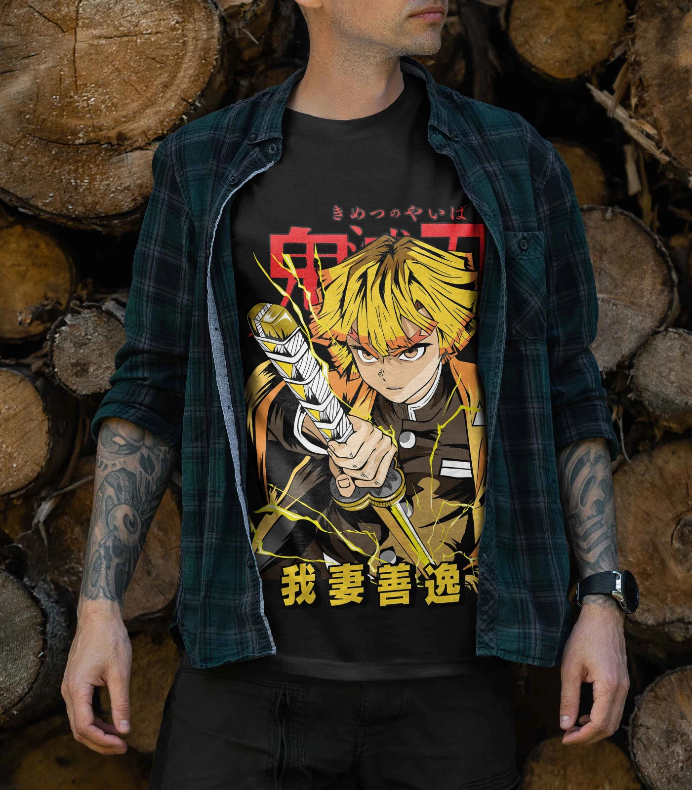 Agatsuma Zenitsu Shirt Demon Slayer Kimetsu No Yaiba Anime Black Shirt Gift 435