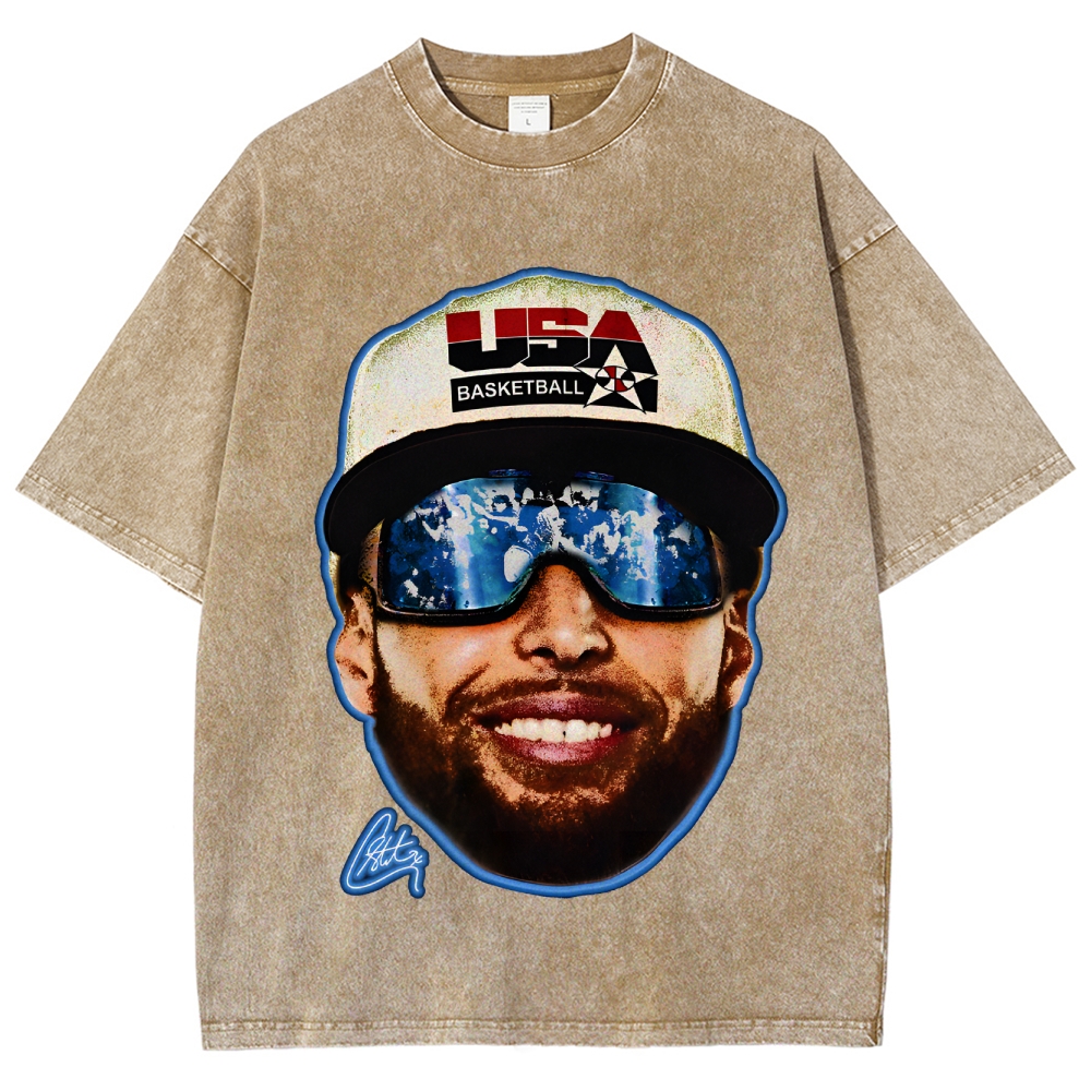 Unisex-Adult Ultra  Washed T-Shirt Graphic "Chef Curry" Team USA Big Face T-Shirt