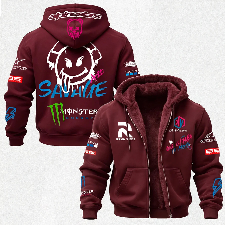 Monster Energy Savage Alpinestars Printed Zippered Hooded Fleece Cardigan