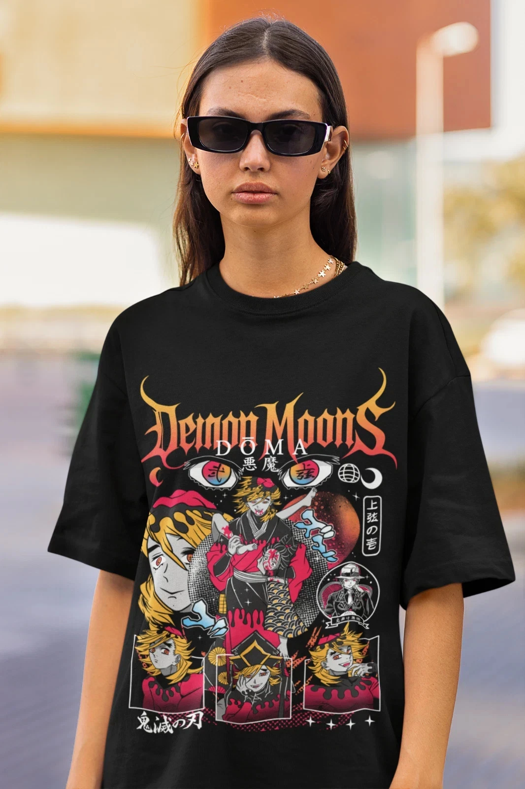 Anime Doma Demon Slayer Tanji Black T-Shirt 