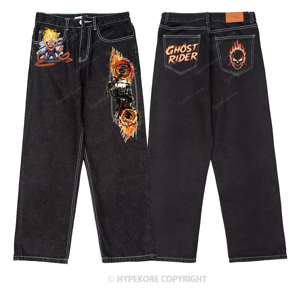 ghost rider print washed jeans