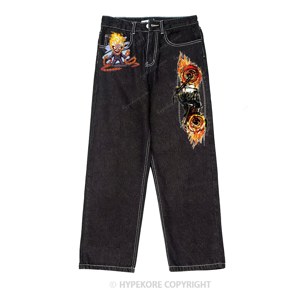 ghost rider print washed jeans