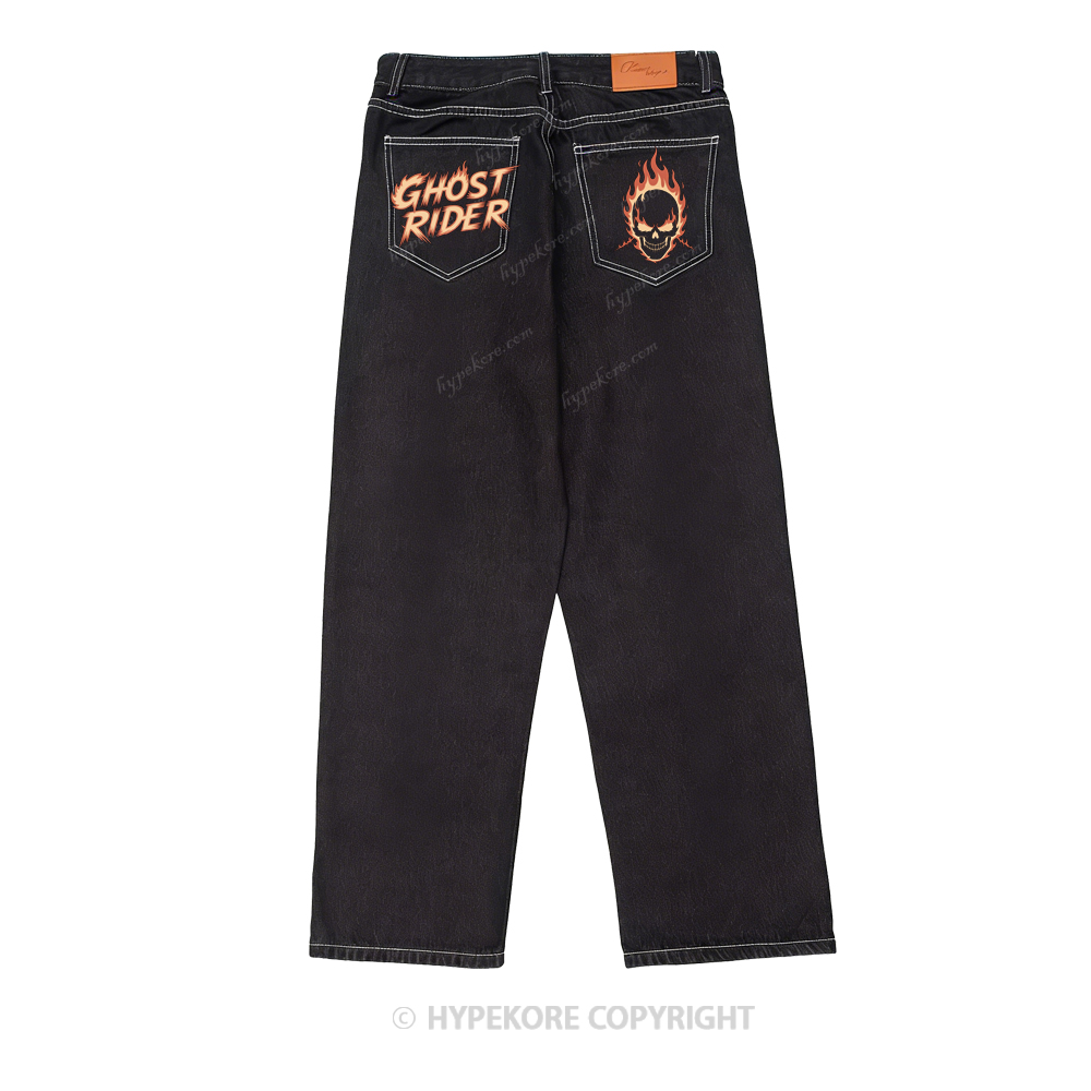 ghost rider print washed jeans